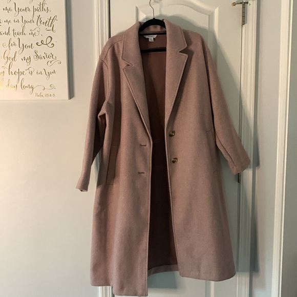 XL Old Navy Pink Soft Long Wool Over Mauve Overcoat Jacket‎ pea coat mid length - Picture 8 of 12